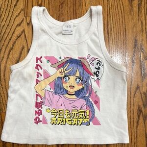 Zara Kids White Anime Graphic Tank Top